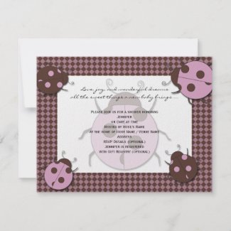 Pink and Brown Ladybug Baby Shower Invitation invitation