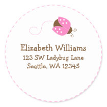 Pink and Brown Ladybug Round Address Sticker Label