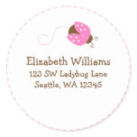 Pink and Brown Ladybug Round Address Sticker Label