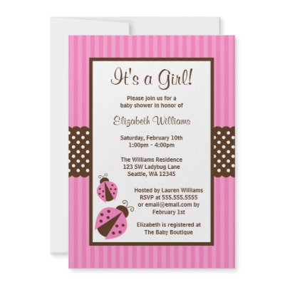 Ladybug Baby Invitations on Pink And Brown Ladybug Striped Dots Baby Shower Custom Invitation From