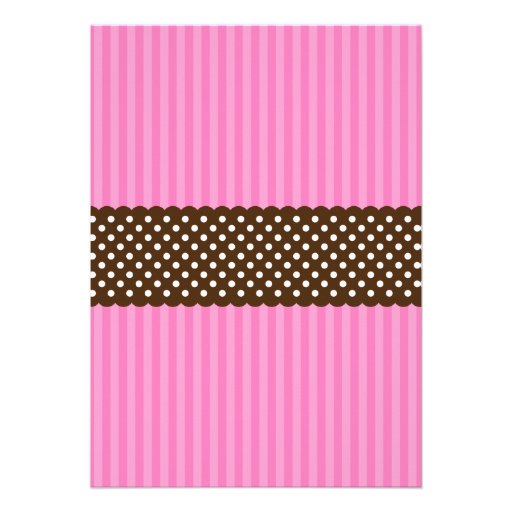 Pink and Brown Ladybug Striped Dots Birthday Party Personalized Announcement