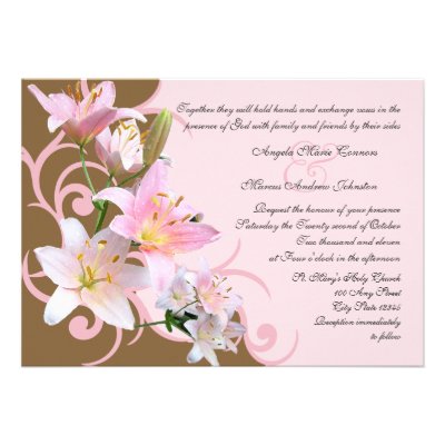 Pink and Brown Lily Wedding Personalized Invites