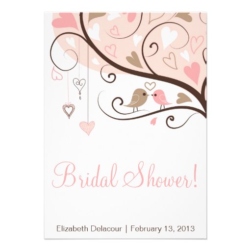 Pink and Brown Love Birds Bridal Shower Invitation