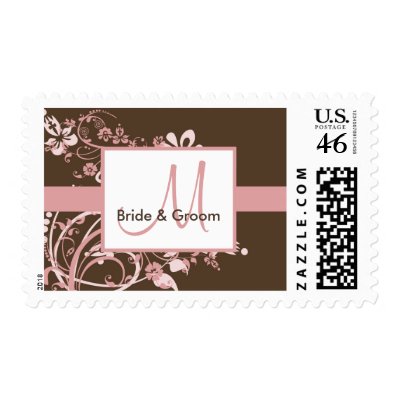 Pink and Brown Monogram Wedding Stamps
