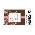 Pink and Brown Monogram Wedding Stamps stamp