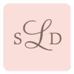 Pink and Brown Monogram Wedding Square Sticker