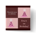 Pink and Brown Party Hat Birthday Party Products buttons
