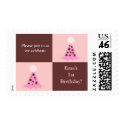 Pink and Brown Party Hat Birthday Party Products postage