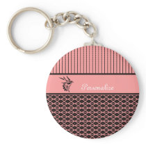 Pink And Brown Patterned Stripes With Bird Key Chains
