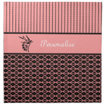 Pink And Brown Patterned Stripes With Bird Cloth Napkins