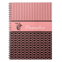 Pink And Brown Patterned Stripes With Bird Note Books