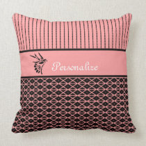 Pink And Brown Patterned Stripes With Bird Pillow