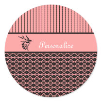 Pink And Brown Patterned Stripes With Bird Round Stickers