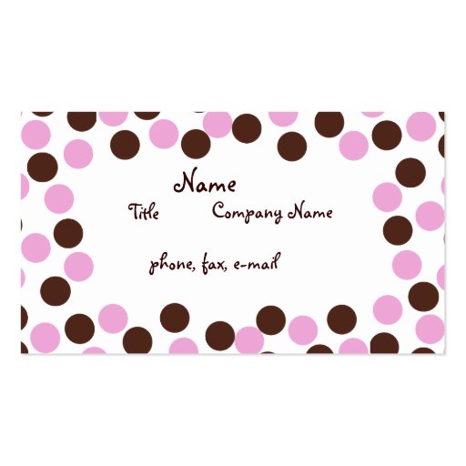 Pink and Brown Polka Dot Business Card (front side)