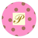 Pink and Brown Polka Dots Letter P stickers