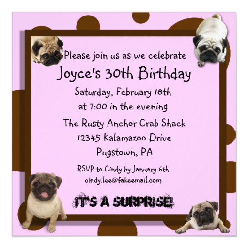 Pink and Brown Pug Invitations