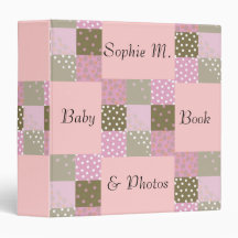 Pink and Brown Quilt Squares 3 Ring Binder
