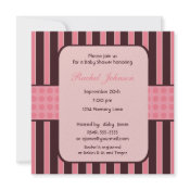 Pink and Brown Stripe Baby Shower Invitation invitation