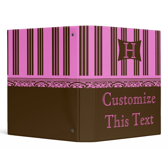 Pink and Brown Stripes Monogram Binder binder