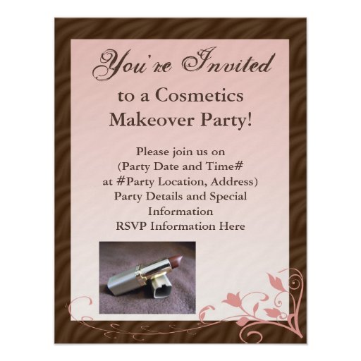 Pink and Brown Swirl Cosmetics Feminine Invitation