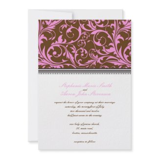 Pink and Brown Swirl Wedding Invitation invitation