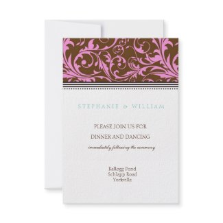 Pink and Brown Swirl Wedding Reception Card invitation