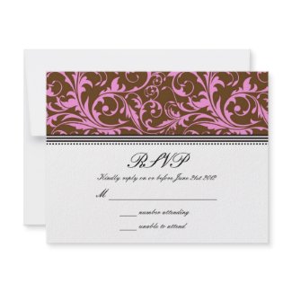 Pink and Brown Swirl Wedding RSVP invitation