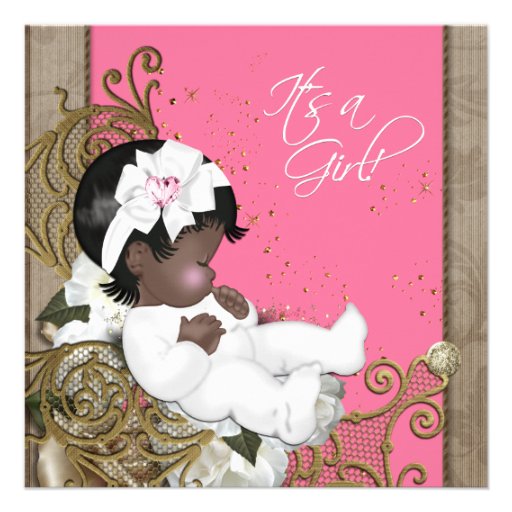 Pink and Brown Vintage Baby Girl Shower Personalized Invites
