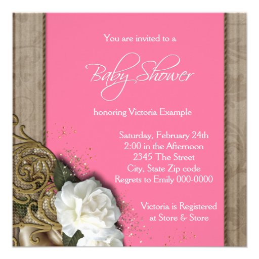 Pink and Brown Vintage Baby Girl Shower Personalized Invites