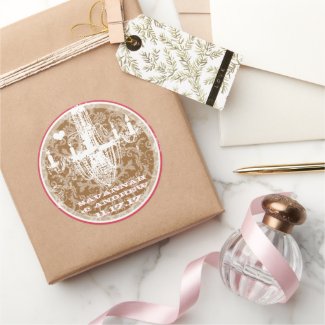 Pink and Brown Vintage Damask Chandelier Stickers
