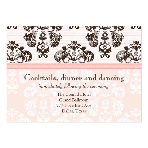 Pink and Brown Vintage Damask Wedding Reception Ca Business Card Templates