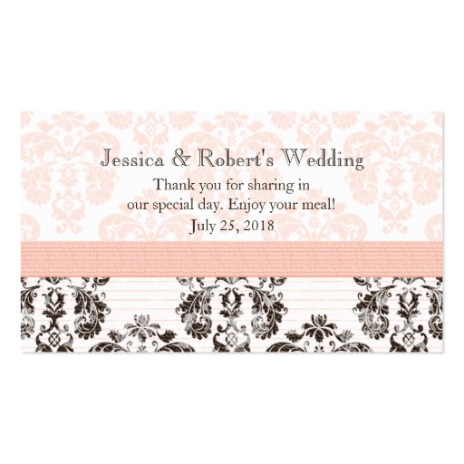 Pink and Brown Vintage Damask Wedding Table Place  Business Card Templates (back side)