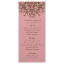 Pink and Brown Wedding Menu Rack Card
