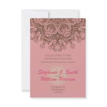 Pink and Brown Wedding Reception Card Custom Announcements