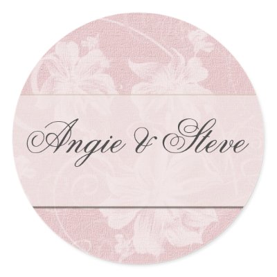 Pink and charcoal gray damask wedding stickers