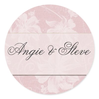 Pink and charcoal gray damask wedding stickers by perfectpostage