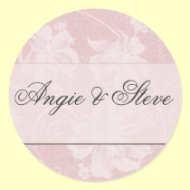 Pink and charcoal gray damask wedding stickers stickers
