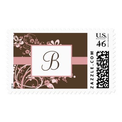 Pink and Chocolate Brown Floral Monogram Postage