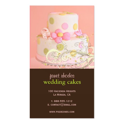 Pink and Chocolate wedding cake business cards (back side)