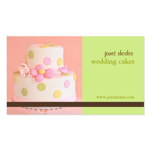 Pink and Chocolate wedding cake business cards (front side)