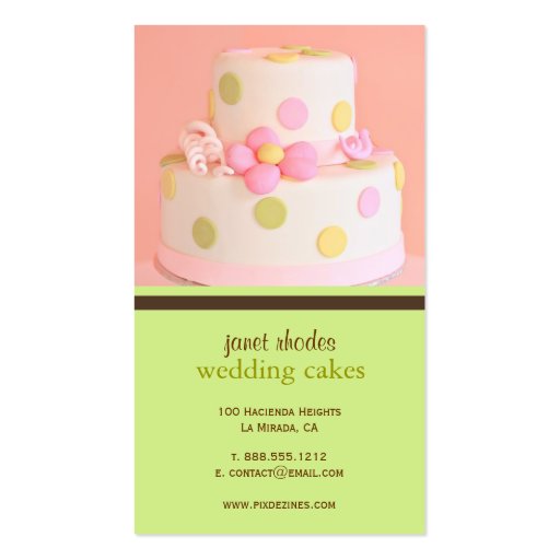 Pink and Chocolate wedding cake business cards (back side)