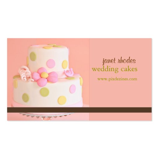 Pink and Chocolate wedding cake business cards