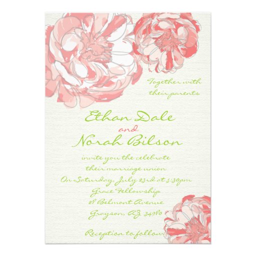 Pink and Coral Peonies Wedding Invitation
