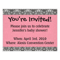 Pink and Damask Print, Elegant Invites invitations