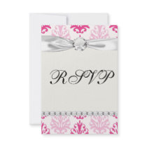 Pink and dark pink boho chic damask invitation