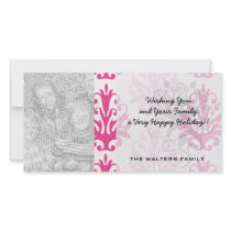 Pink and dark pink boho chic damask custom photo card
