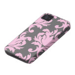 pink and deep gray large damask iphone 4 case-mate case