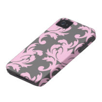 pink and deep gray large damask iphone 4 case-mate case