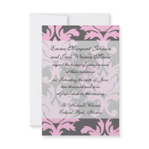 pink and deep gray large damask custom invitation