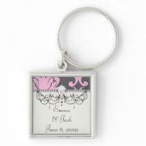 pink and deep gray large damask key chain